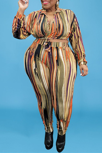 Green Fashion Casual Print Bandage Plus Size Two Pieces