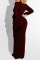Burgundy Sexy Solid Split Joint Asymmetrical V Neck Straight Dresses
