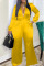 Yellow Casual Solid Split Joint Buckle Turndown Collar Straight Jumpsuits