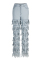 Light Blue Fashion Casual Solid Tassel Mid Waist Regular Jeans