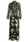 Army Green Sexy Print Split Joint V Neck Long Sleeve Floor Length A Line Dresses