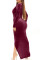 Burgundy Fashion Sexy Solid Split Joint V Neck Long Sleeve Dresses
