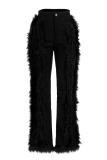Green Fashion Solid Patchwork Feathers Boot Cut High Waist Speaker Solid Color Bottoms