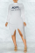 White Sexy Print Split Joint Half A Turtleneck Irregular Dress Dresses