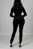 Black Sexy Solid Patchwork See-through Zipper Collar Regular Jumpsuits
