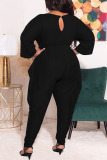 Red Casual Solid Patchwork Fold O Neck Plus Size Jumpsuits