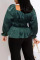 Green Casual Solid Split Joint Flounce Fold U Neck Plus Size Tops