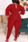 Black Casual Solid Split Joint Fold O Neck Plus Size Jumpsuits