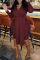 Burgundy Fashion Casual Solid Slit V Neck Plus Size Two Pieces
