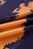 Orange Casual Print Tie-dye O Neck Tops