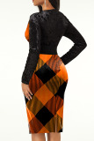 Tangerine Casual Patchwork V Neck One Step Skirt Dresses
