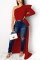 Red One Shoulder Collar Long Sleeve asymmetrical crop top Solid