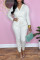 White Fashion Casual Solid Patchwork V Neck Regular Jumpsuits