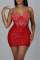 Red Sexy Patchwork Hot Drilling Backless Spaghetti Strap Sleeveless Dress