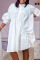 White Casual Solid Split Joint Buckle Fold Asymmetrical Mandarin Collar Shirt Dress Dresses