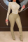 Apricot Fashion Casual Patchwork Hot Drill Half A Turtleneck Skinny Jumpsuits