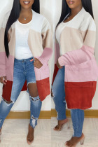 Multicolor Casual Striped Print Patchwork Outerwear