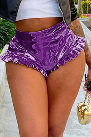 Purple Sexy Solid Flounce Skinny Mid Waist Type A Solid Color Bottoms