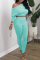 Cyan Fashion Casual Solid Basic Oblique Collar Long Sleeve Two Pieces