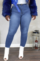 Light Blue Fashion Casual Solid Bandage High Waist Regular Denim Jeans