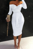 Brown Sexy Solid Split Joint Off the Shoulder Pencil Skirt Dresses