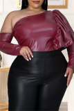 Black Fashion Casual Solid Patchwork Backless Oblique Collar Plus Size Tops