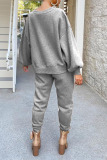 Light Gray Casual Solid Patchwork O Neck Long Sleeve Two Pieces