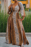 Leopard Print Sexy Print Patchwork Slit V Neck Dresses