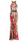 Yellow White Sexy Print Hollowed Out Patchwork Halter Straight Dresses