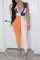 Blue Orange Fashion Casual Patchwork Basic Zipper Collar Skinny Jumpsuits