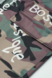 Red Fashion Casual Turndown Collar Long Sleeve Regular Sleeve Letter Print Camouflage Print Coats