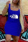 Blue Fashion Sexy Print Sling Slim Dress