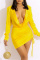 Brownness Sexy Casual Solid Bandage V Neck Long Sleeve Dresses