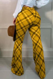 Red Casual Plaid Print Patchwork Straight High Waist Straight Full Print Bottoms