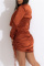 Brownness Sexy Casual Solid Bandage V Neck Long Sleeve Dresses