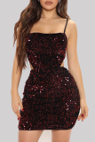 Colour Fashion Sexy Patchwork Bandage Sequins Backless Spaghetti Strap Sleeveless Dress Dresses