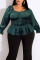 Green Casual Solid Split Joint Flounce Fold U Neck Plus Size Tops