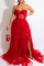 Red Fashion Sexy Casual Sexy Lace See-through Party Mesh Strapless Dresses