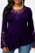 Purple Casual Solid Split Joint See-through Asymmetrical O Neck Tops