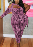 White Sexy Print Hollowed Out One Shoulder Plus Size Jumpsuits