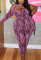 Pink Sexy Print Hollowed Out One Shoulder Plus Size Jumpsuits
