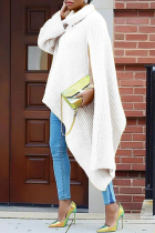 White Fashion Casual Solid Slit Turtleneck Tops
