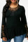 Black Casual Solid Split Joint See-through Asymmetrical O Neck Tops