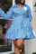 Light Blue Casual Solid Patchwork Buckle Flounce Fold Turndown Collar Shirt Dress Dresses