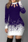 Purple Fashion Casual Print Hollowed Out O Neck Long Sleeve Dresses