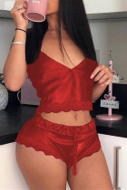 Red Sexy Living Solid Backless Sleepwear