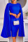 Blue Casual Elegant Solid Patchwork Fold Asymmetrical O Neck One Step Skirt Dresses
