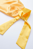 Yellow Fashion Casual Print Basic O Neck Long Sleeve Dresses