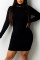 Black Fashion Sexy Solid Backless Half A Turtleneck Long Sleeve Dresses