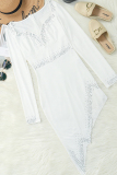 White Fashion Sexy Patchwork Hot Drilling Asymmetrical V Neck Long Sleeve Dresses